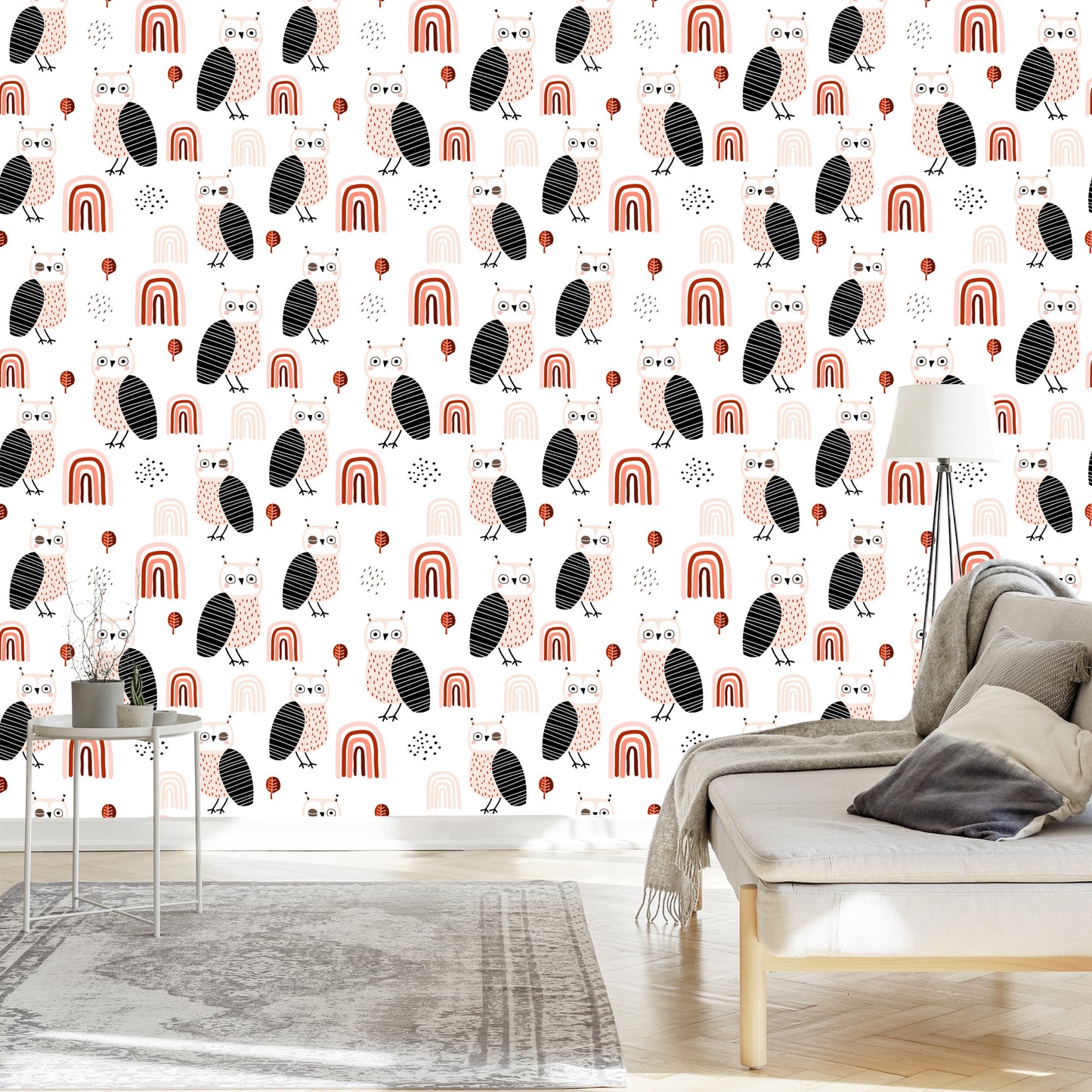 Wallpaper Owls Leaves