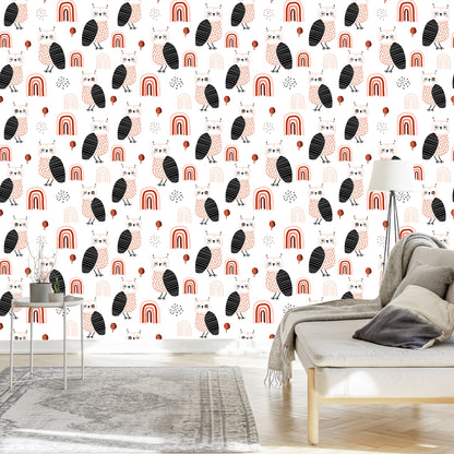 Wallpaper Owls Leaves