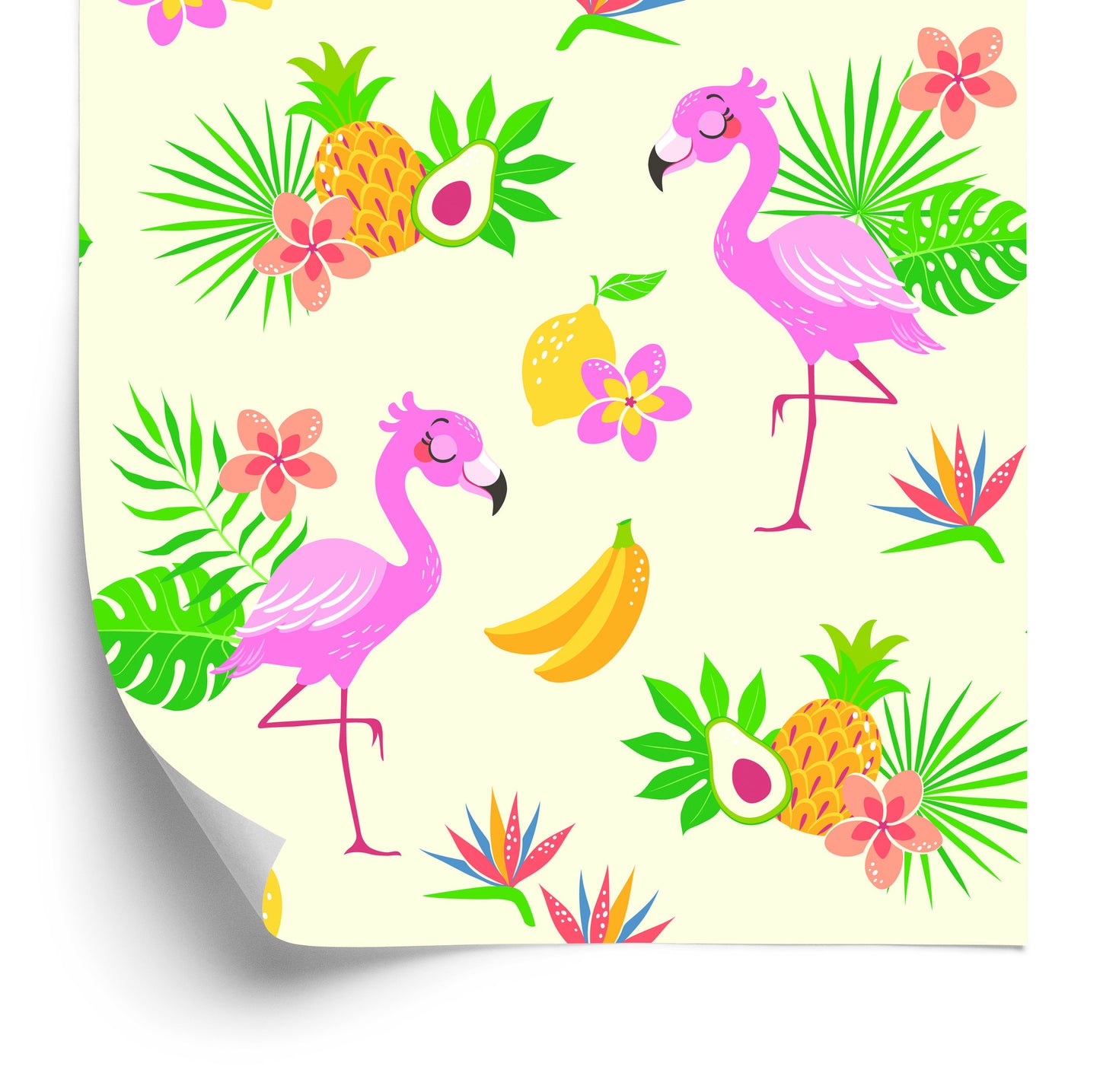Wallpaper For Children - Flamingos And Exotic Plants