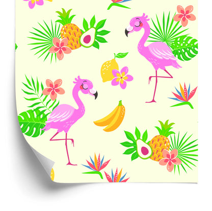 Wallpaper For Children - Flamingos And Exotic Plants