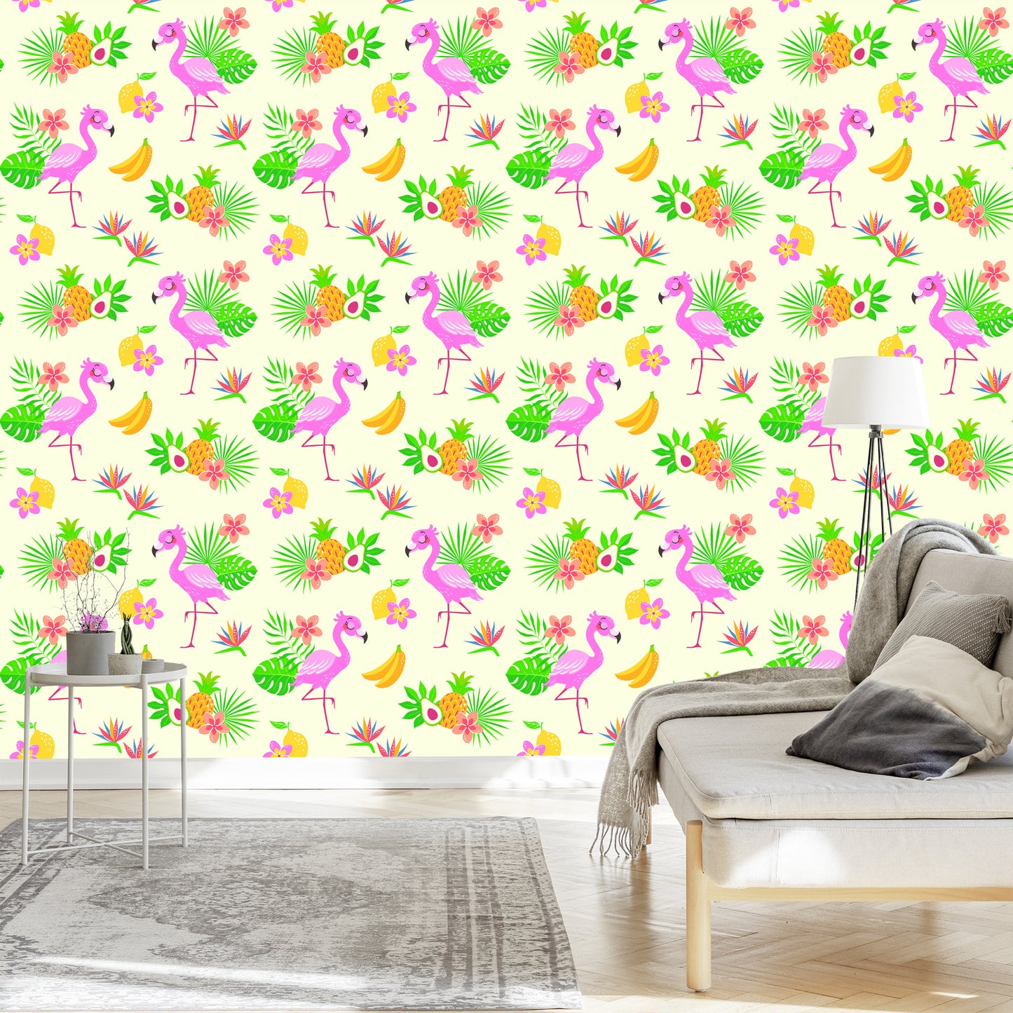 Wallpaper For Children - Flamingos And Exotic Plants