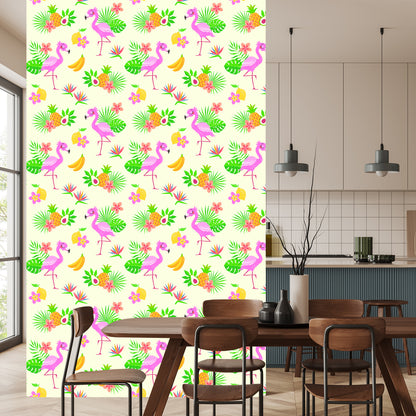 Wallpaper For Children - Flamingos And Exotic Plants