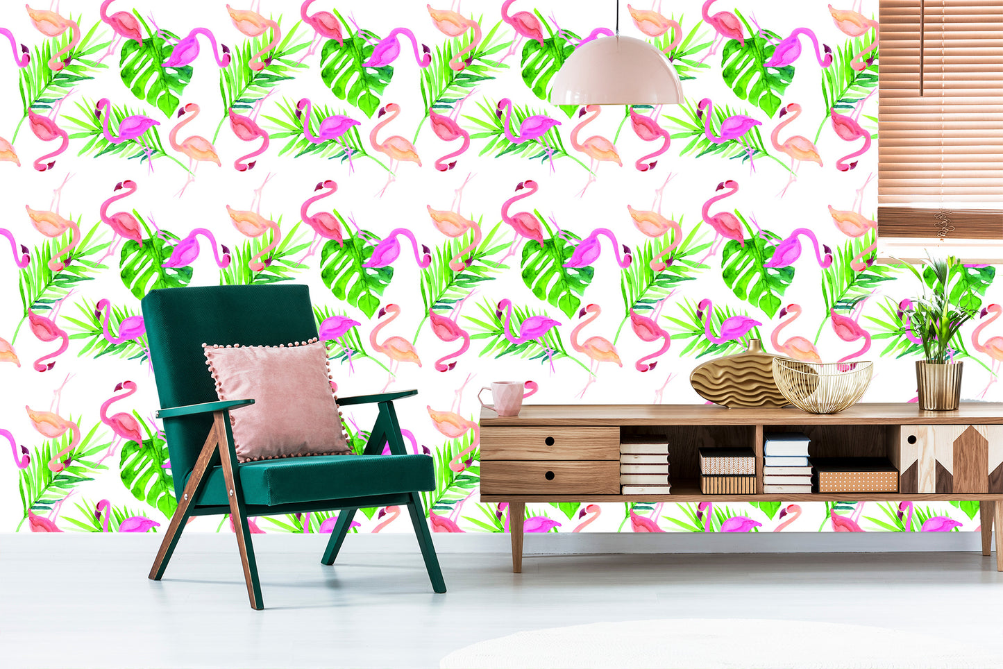 Wallpaper With Flamingo Leaves For The Bedroom