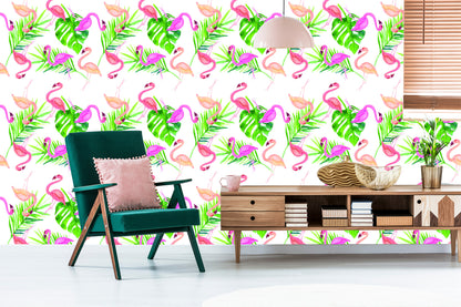 Wallpaper With Flamingo Leaves For The Bedroom