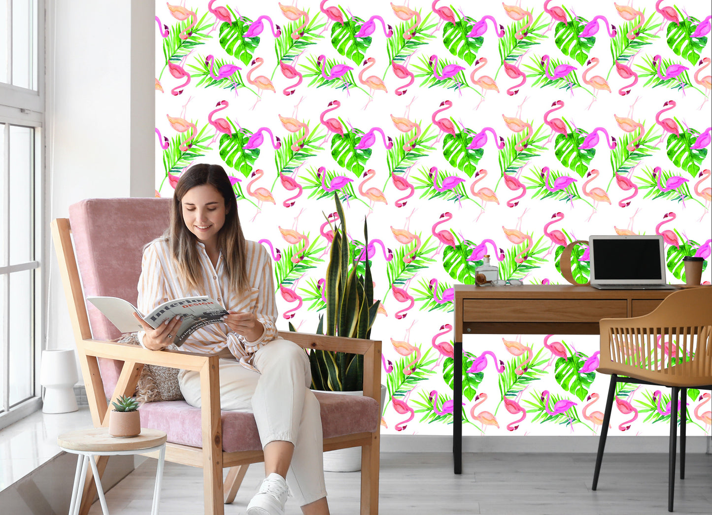 Wallpaper With Flamingo Leaves For The Bedroom
