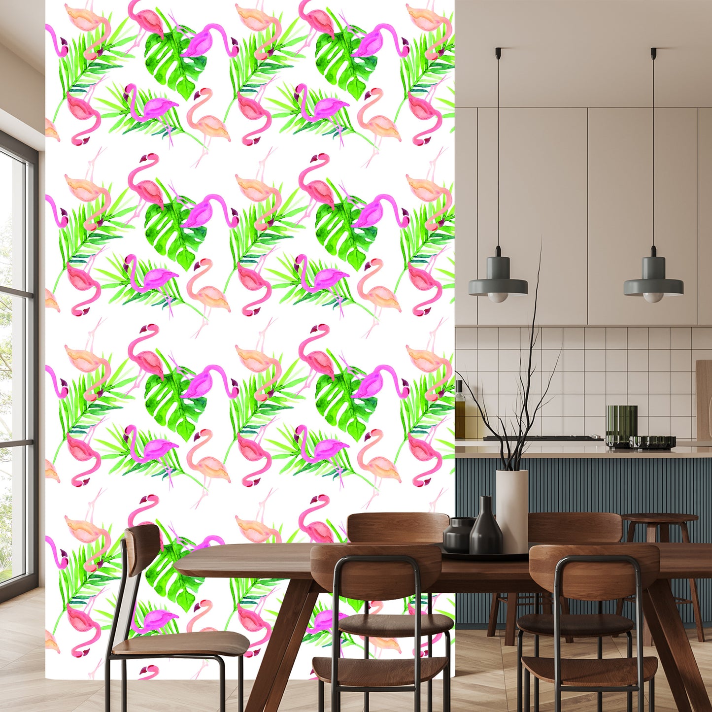 Wallpaper With Flamingo Leaves For The Bedroom