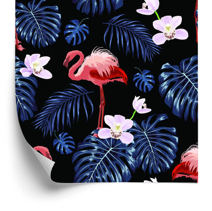 Wallpaper We Flamingos Leaves Flowers Nature For Living Room