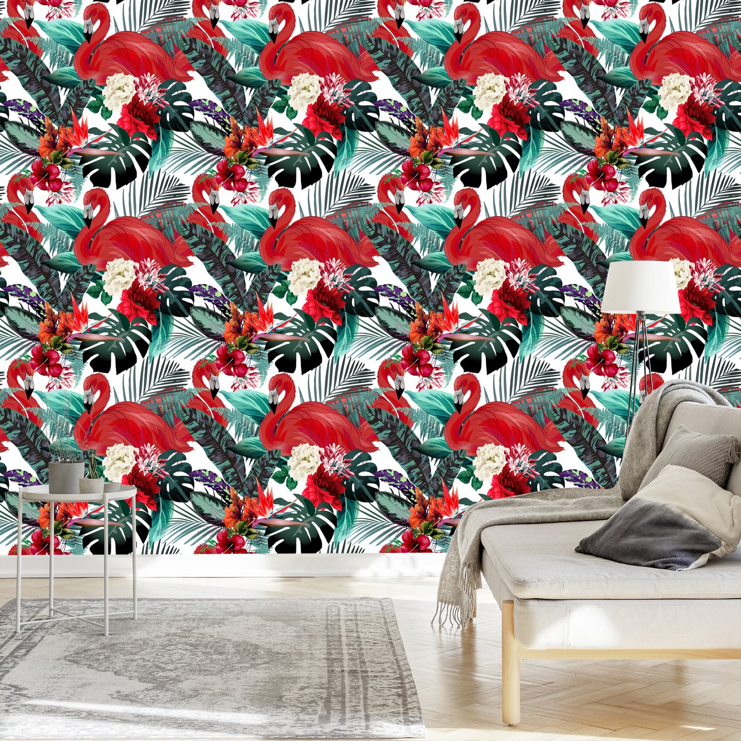 Wallpaper Flowers, Plants, Flamingos For The Living Room
