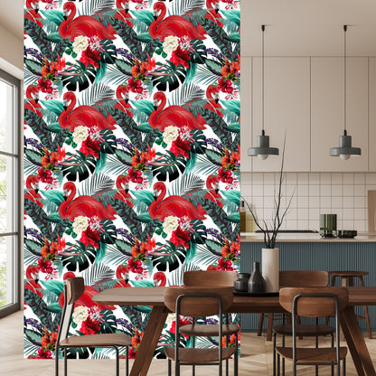 Wallpaper Flowers, Plants, Flamingos For The Living Room