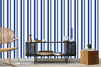 Wallpaper Blue - White Vertical Stripes