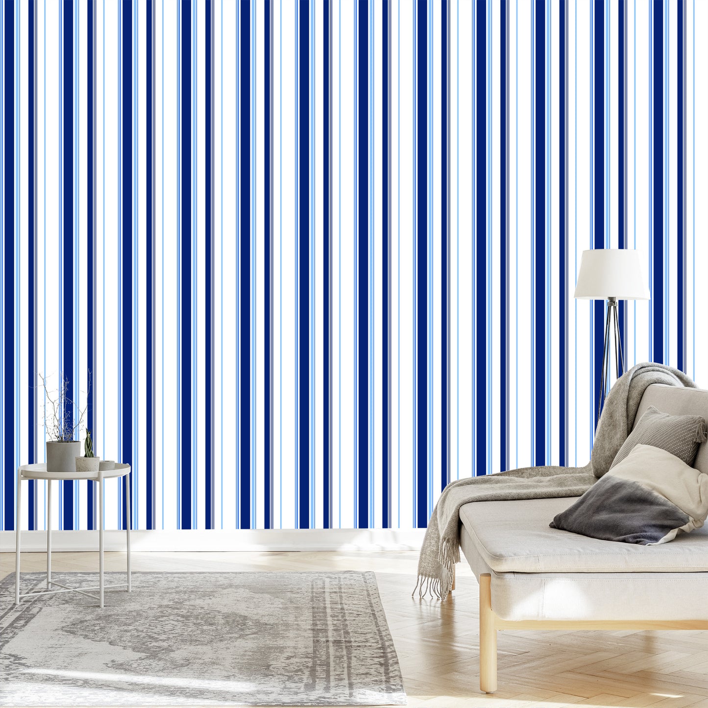 Wallpaper Blue - White Vertical Stripes