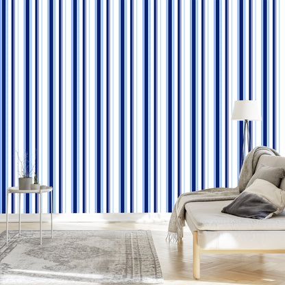 Wallpaper Blue - White Vertical Stripes