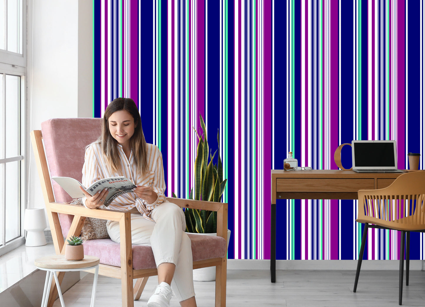 Wallpaper Colorful Vertical Stripes For Living Room