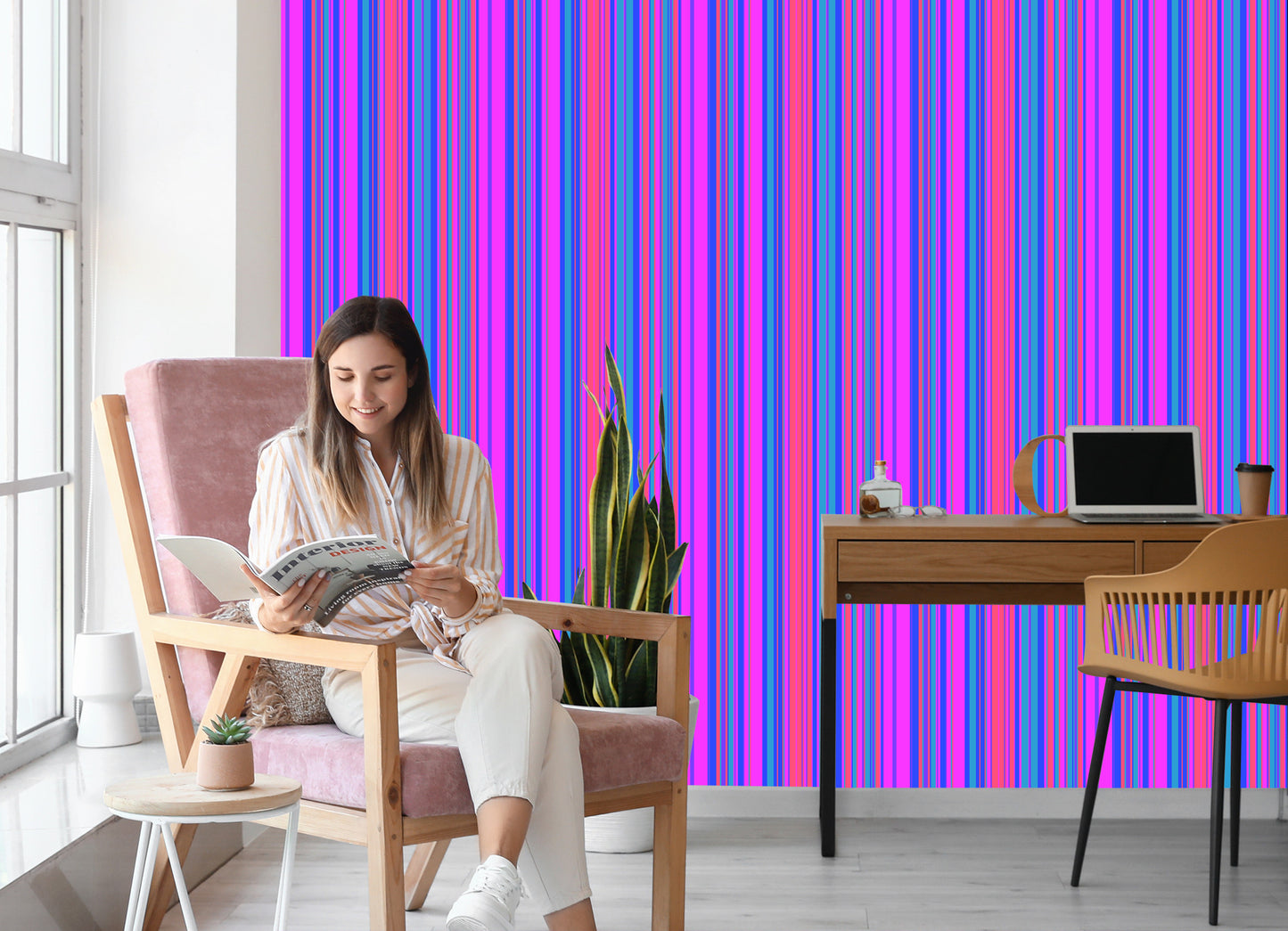Wallpaper Office Salon In Modern Colorful Stripes