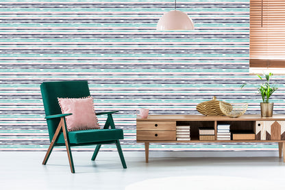 Wallpaper In Horizontal Colorful Stripes For Office Living Room