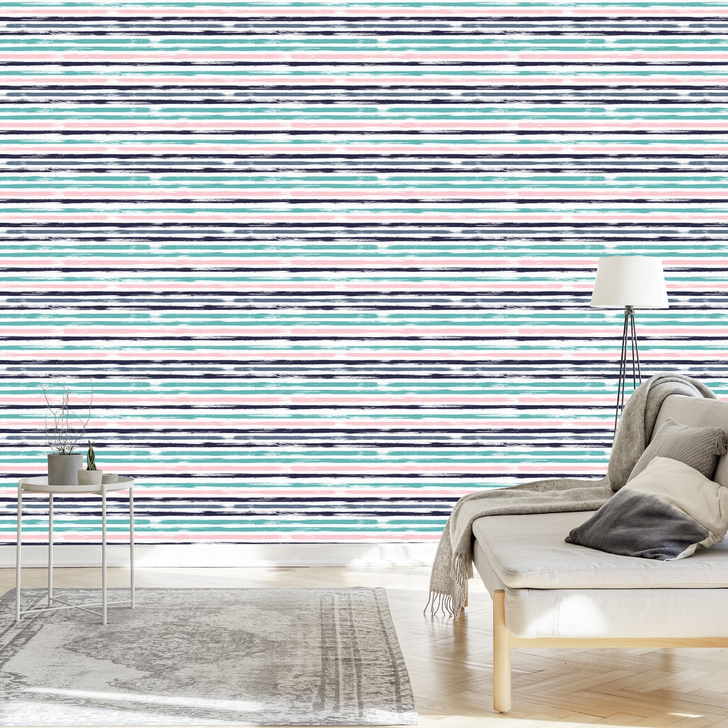 Wallpaper In Horizontal Colorful Stripes For Office Living Room