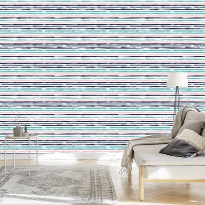 Wallpaper In Horizontal Colorful Stripes For Office Living Room