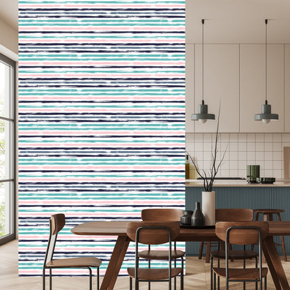 Wallpaper In Horizontal Colorful Stripes For Office Living Room