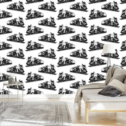 Wallpaper Black And White Steam Locomotives