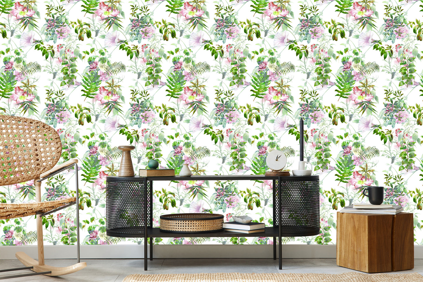 Wallpaper Watercolor Leafs And Flowers