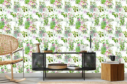Wallpaper Watercolor Leafs And Flowers