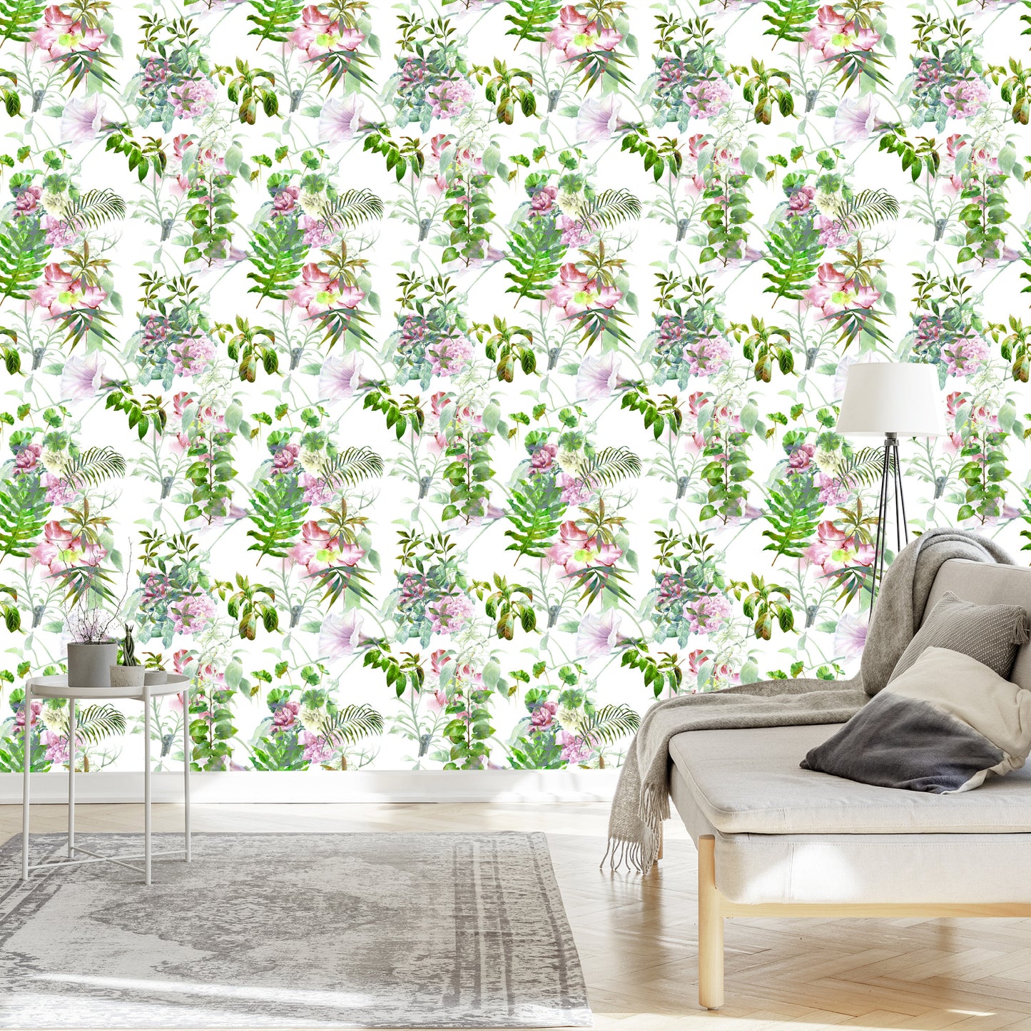Wallpaper Watercolor Leafs And Flowers