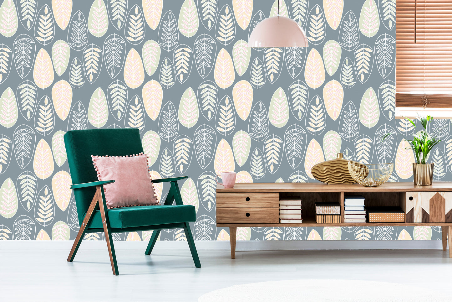 Wallpaper Leaves In Scandinavian Style