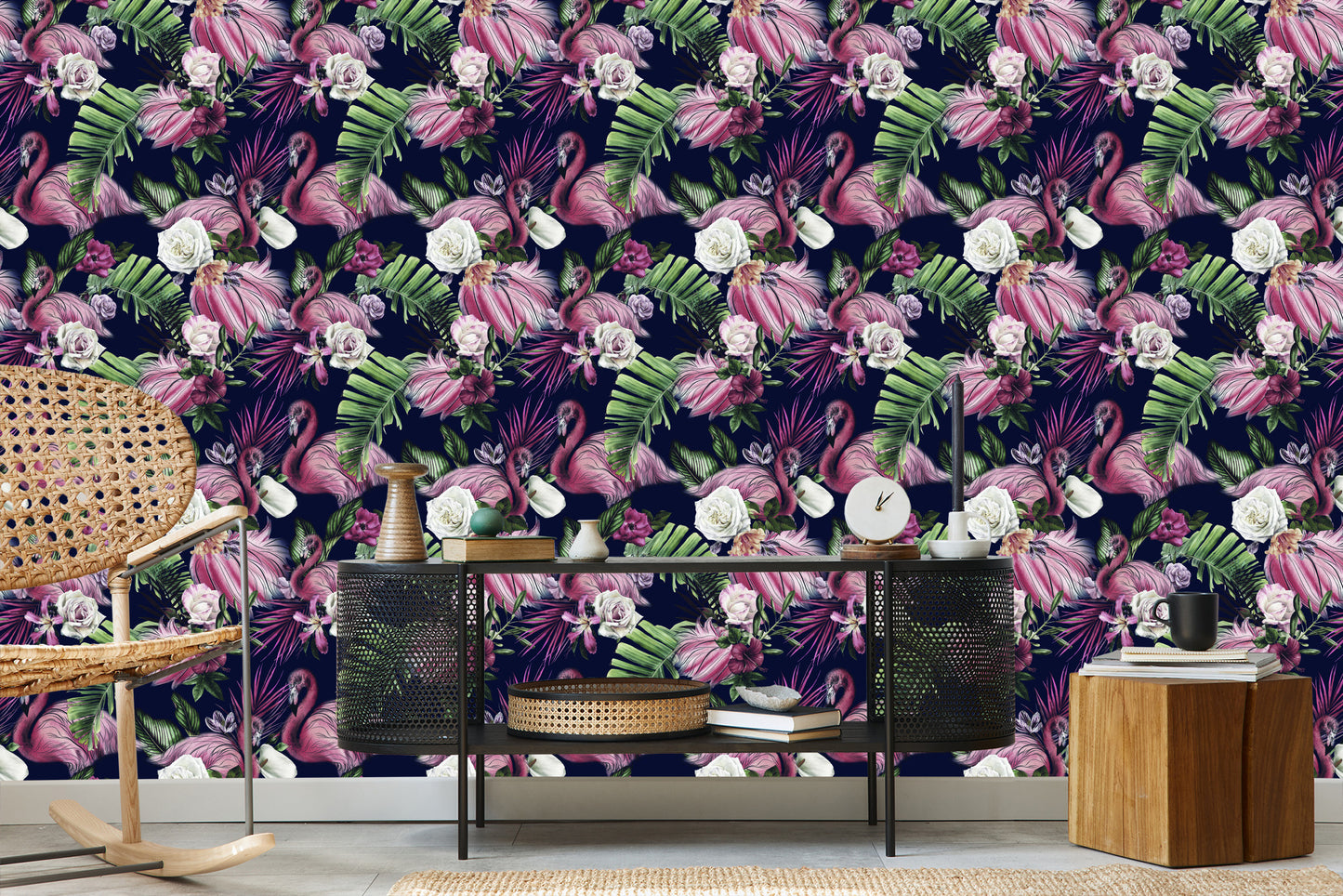 Wallpaper Birds, Flamingos, Flowers