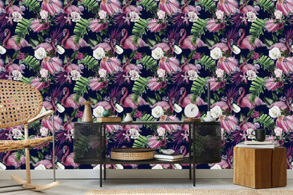 Wallpaper Birds, Flamingos, Flowers