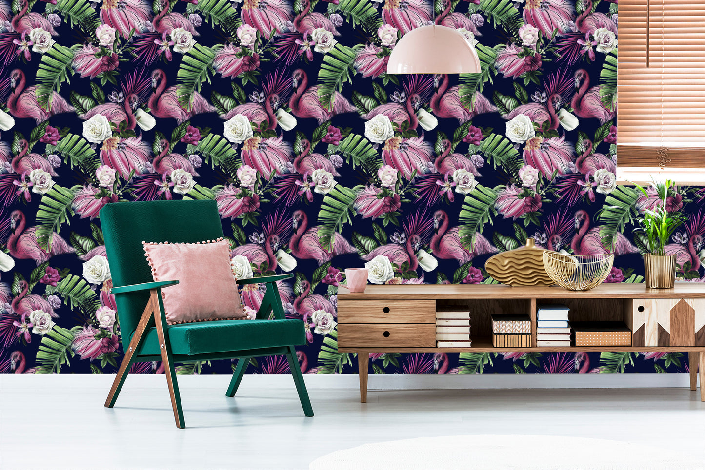 Wallpaper Birds, Flamingos, Flowers