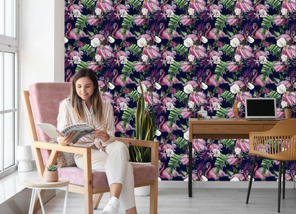Wallpaper Birds, Flamingos, Flowers