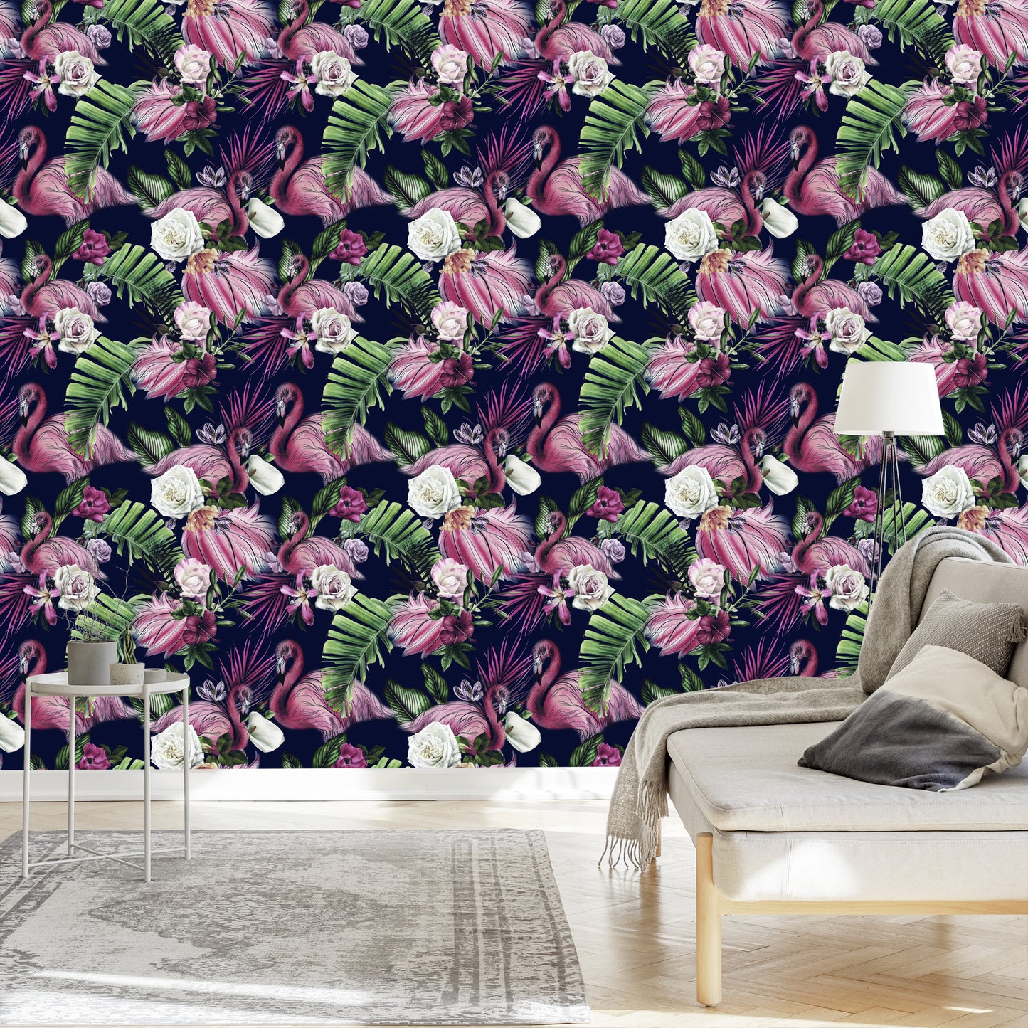 Wallpaper Birds, Flamingos, Flowers