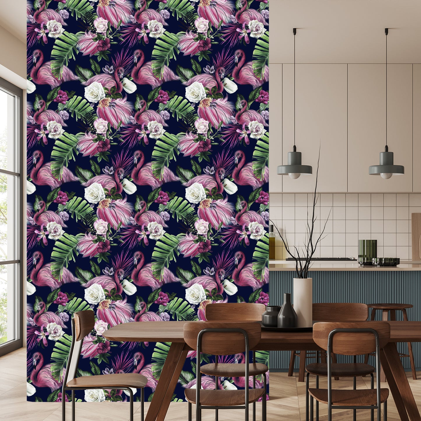 Wallpaper Birds, Flamingos, Flowers