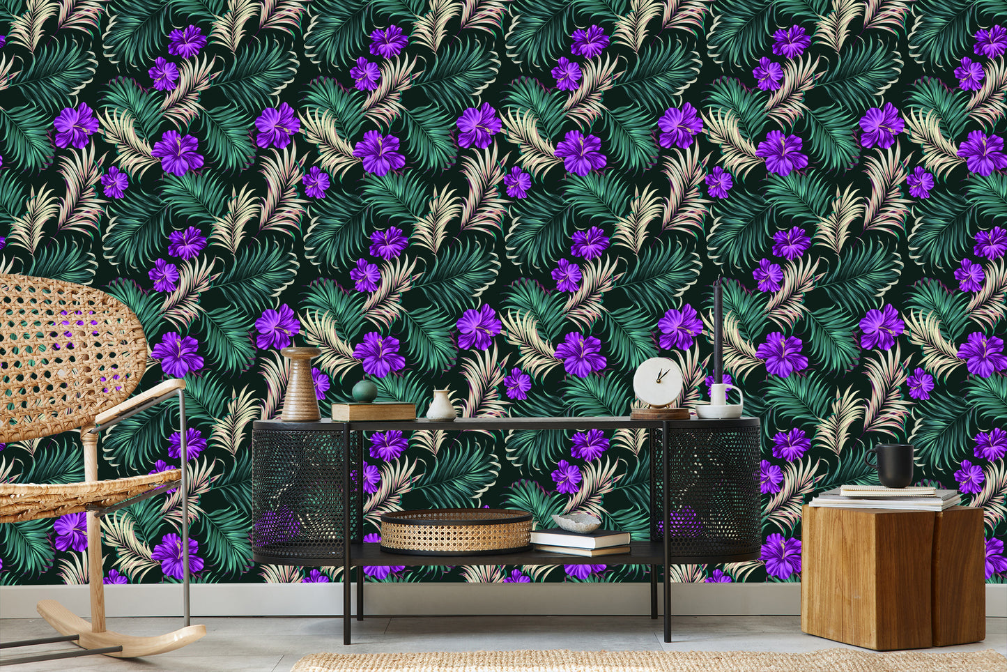 Wallpaper Hibiscus With Tropical Leaves