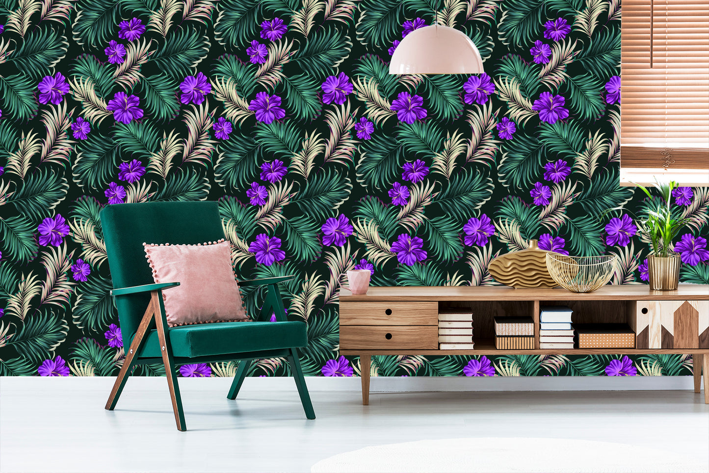 Wallpaper Hibiscus With Tropical Leaves
