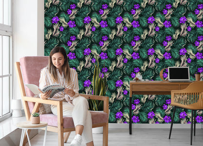 Wallpaper Hibiscus With Tropical Leaves