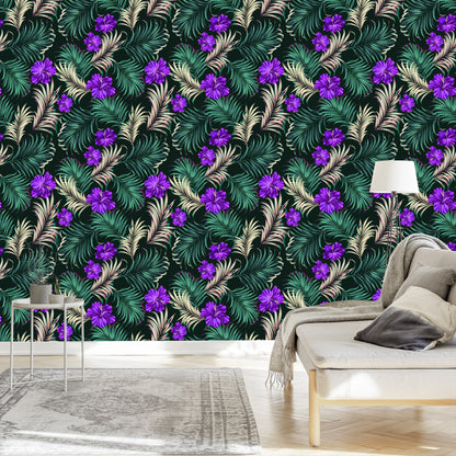 Wallpaper Hibiscus With Tropical Leaves
