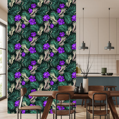 Wallpaper Hibiscus With Tropical Leaves