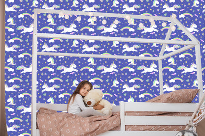 Wallpaper For Children - Unicorns, Clouds And Rainbows