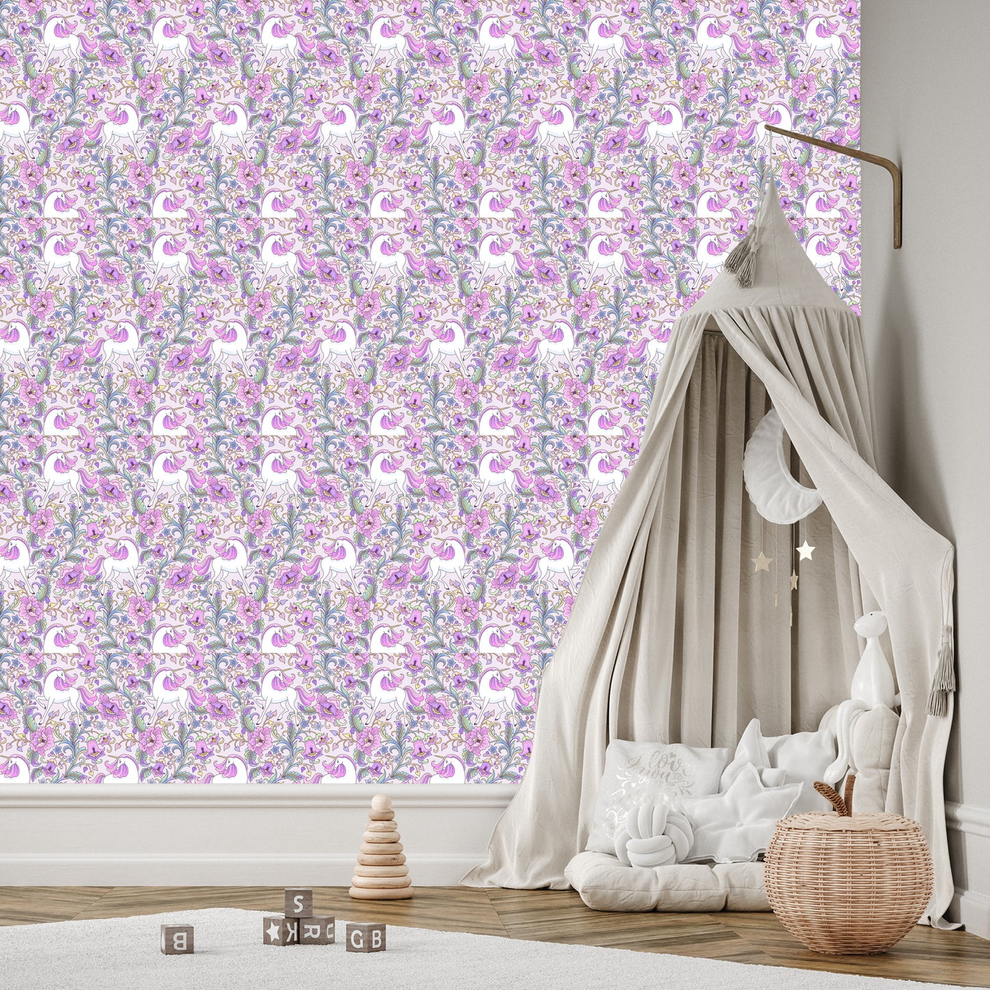 Wallpaper Unicorns In Flowers