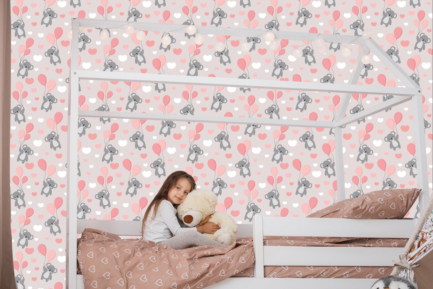 Wallpaper For Children - Koala Bears, Balloons And Hearts