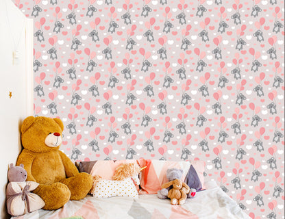 Wallpaper For Children - Koala Bears, Balloons And Hearts