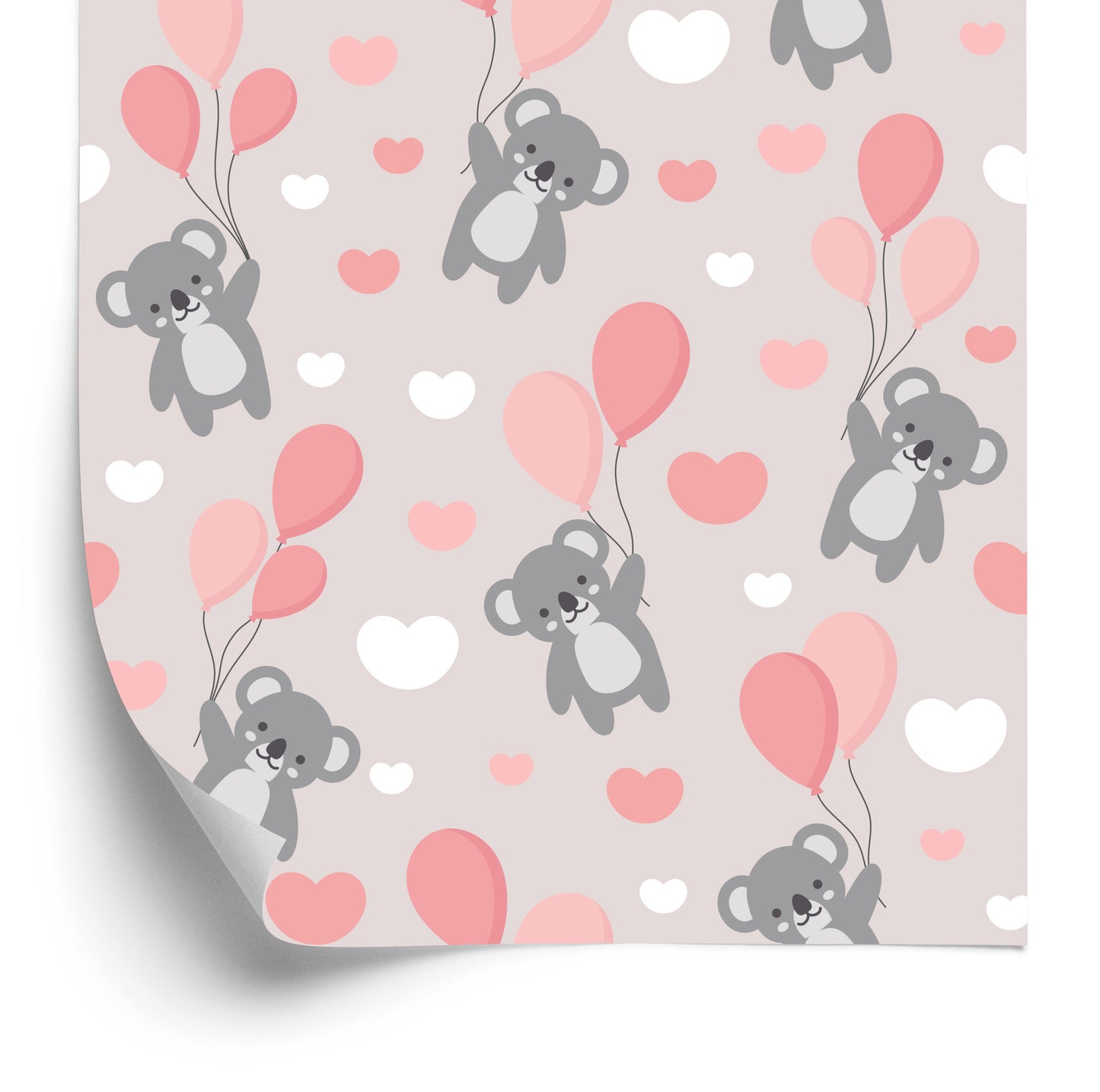 Wallpaper For Children - Koala Bears, Balloons And Hearts