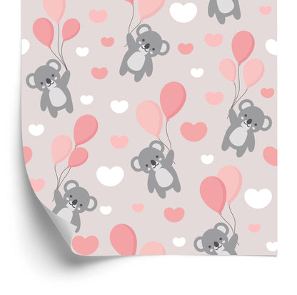 Wallpaper For Children - Koala Bears, Balloons And Hearts