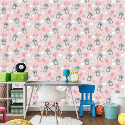 Wallpaper For Children - Koala Bears, Balloons And Hearts