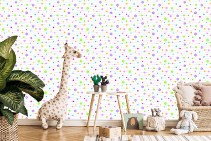 Wallpaper For Children - Colorful Flowers Hearts And Dots