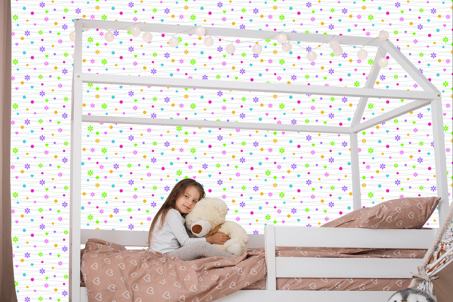 Wallpaper For Children - Colorful Flowers Hearts And Dots