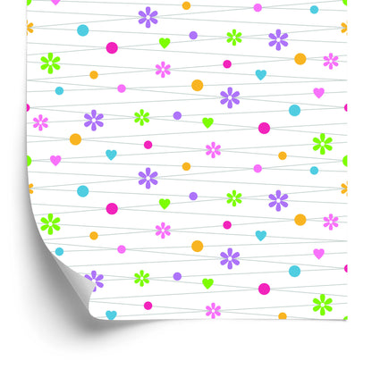 Wallpaper For Children - Colorful Flowers Hearts And Dots