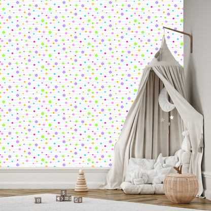 Wallpaper For Children - Colorful Flowers Hearts And Dots
