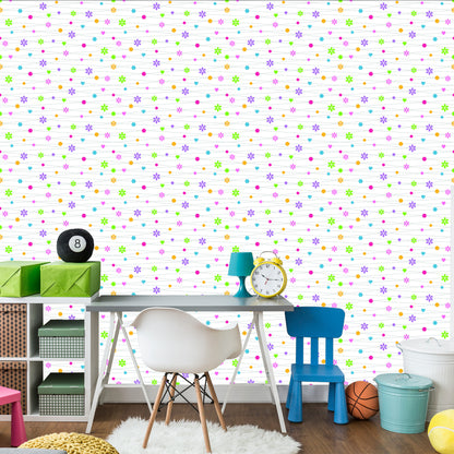 Wallpaper For Children - Colorful Flowers Hearts And Dots